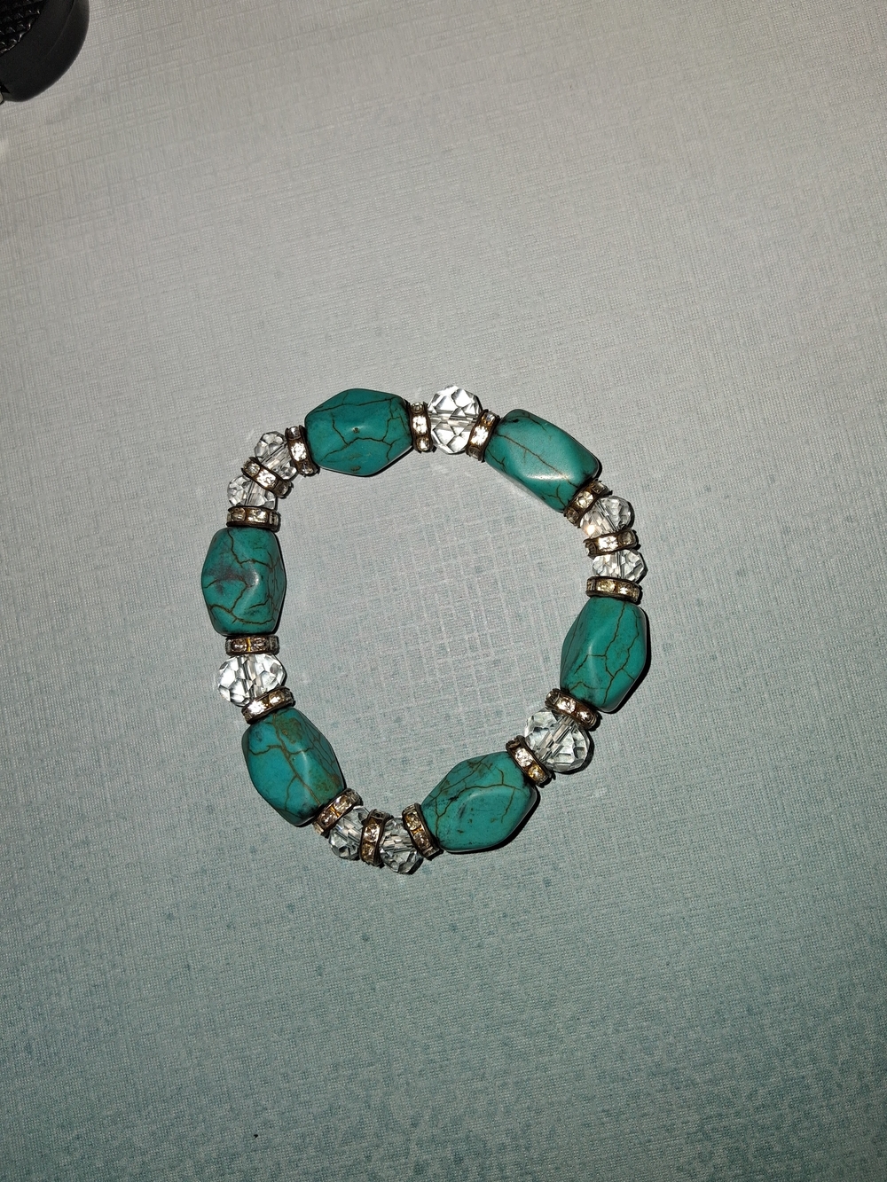 Turquoise Beaded Stretch Bracelet with Rhinestone Accents